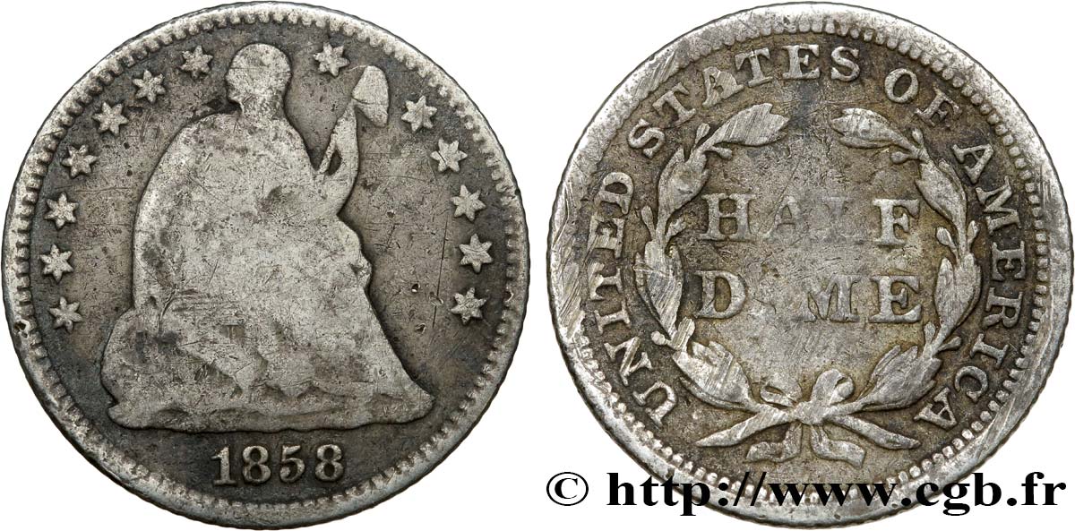 ESTADOS UNIDOS DE AMÉRICA 1/2 Dime (5 Cents) Liberté assise 1858 Philadelphie RC+ 