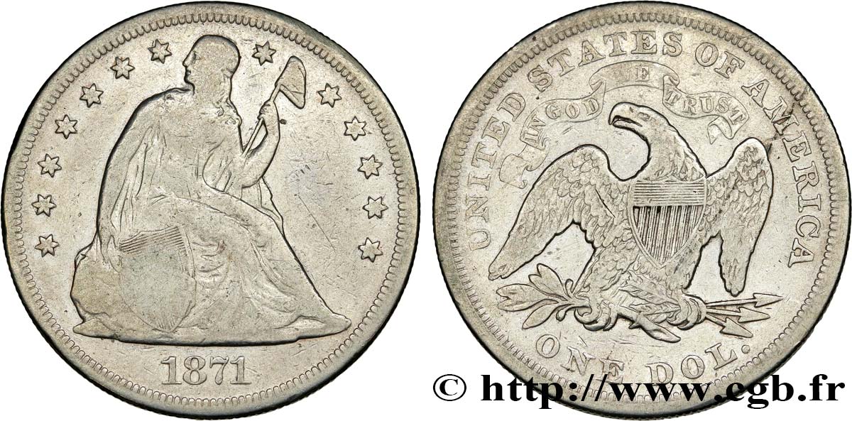 ÉTATS-UNIS D AMÉRIQUE 1 Dollar Seated Liberty 1871 Philadelphie TB 