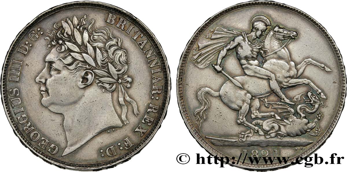 UNITED KINGDOM 1 Crown Georges IV variété “SECUNDO” 1821  AU 