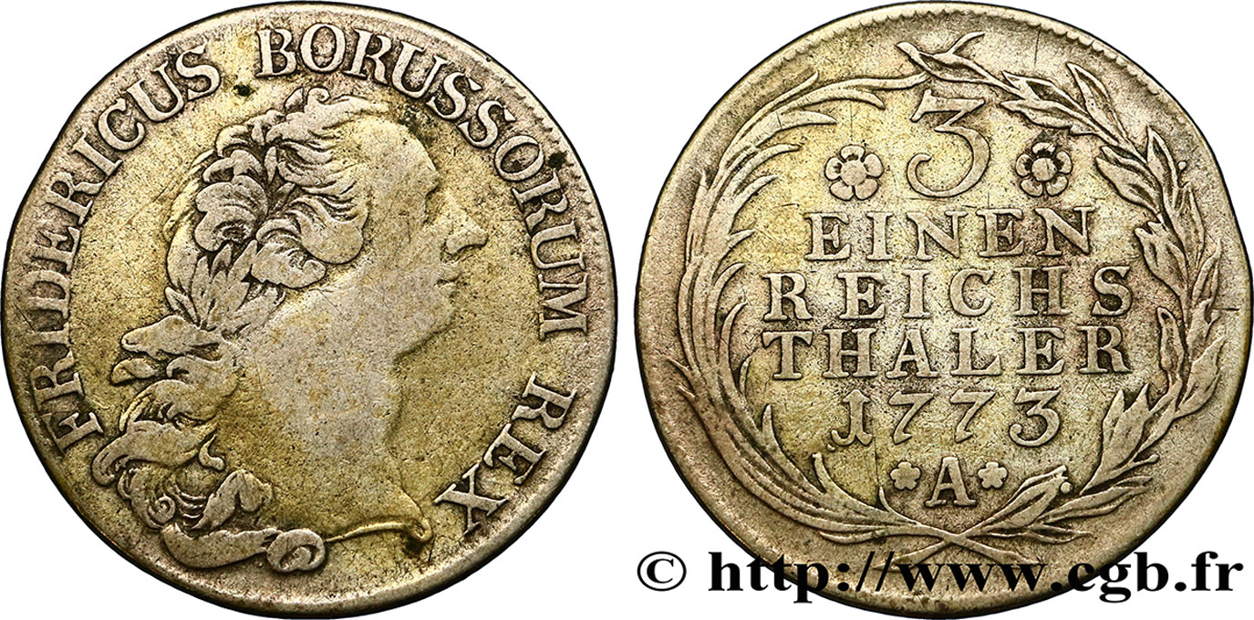 GERMANIA - PRUSSIA 1/3 de Thaler Frédéric II 1773 Berlin q.BB 