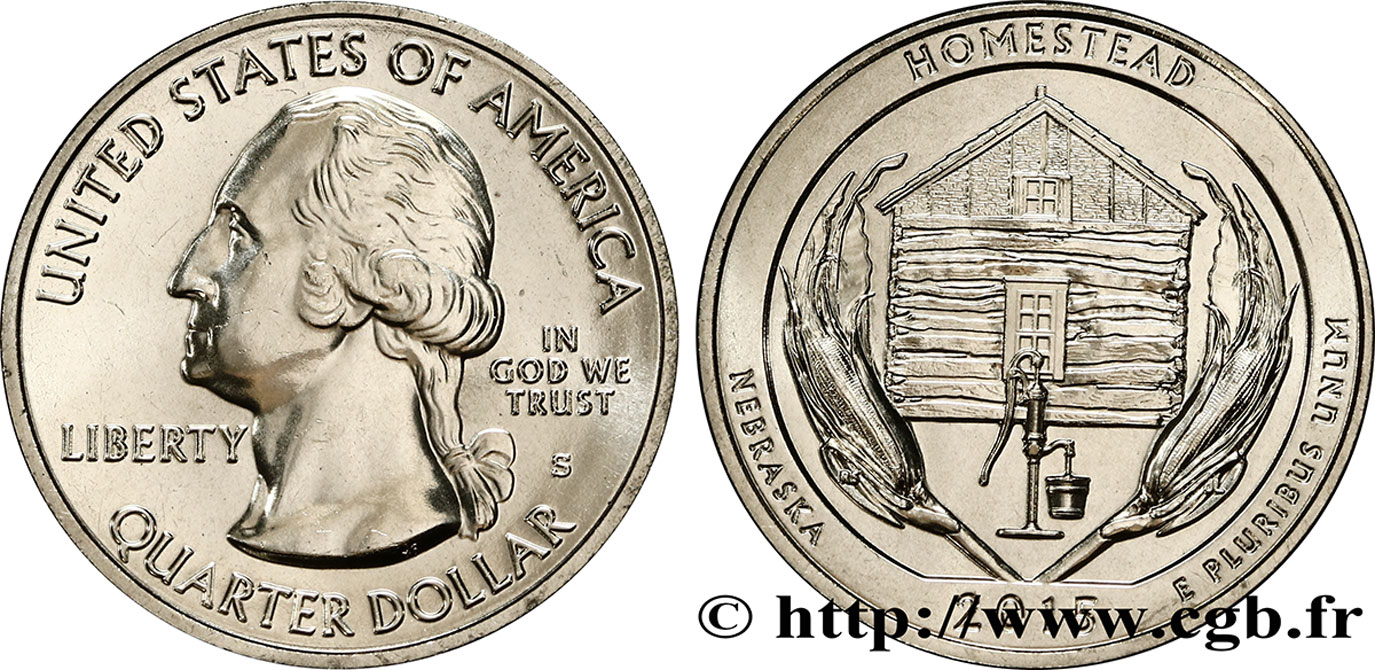ÉTATS-UNIS D AMÉRIQUE 1/4 Dollar Monument national de Homestead - Nebraska 2015 San Francisco SPL 