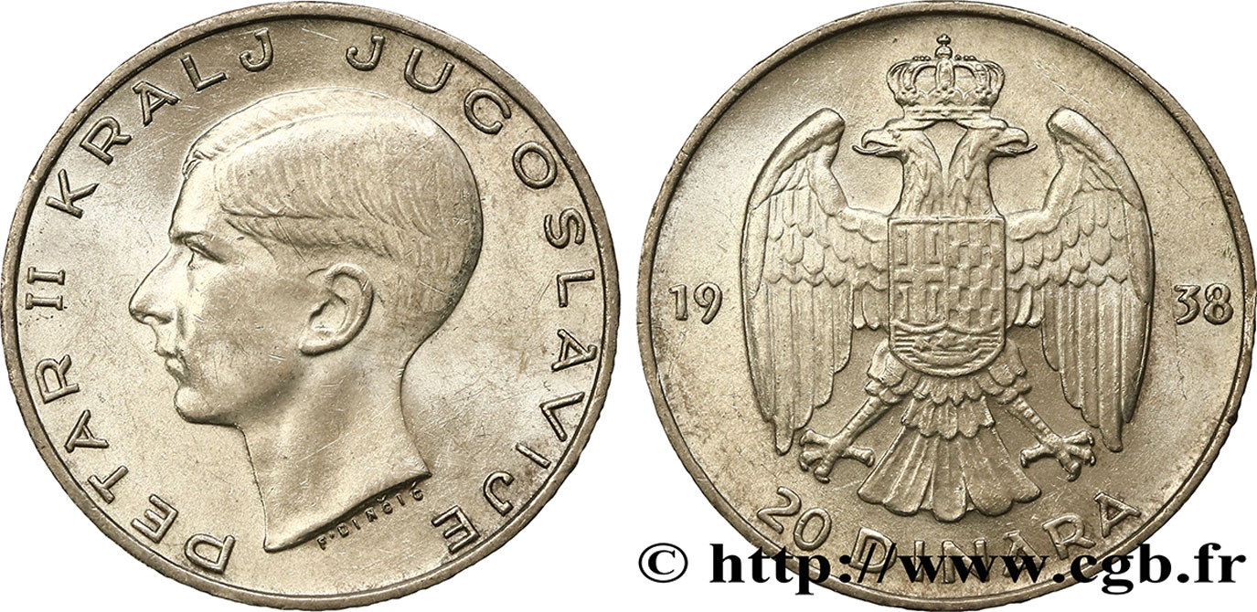 YUGOSLAVIA 20 Dinara Pierre II 1938  SC 