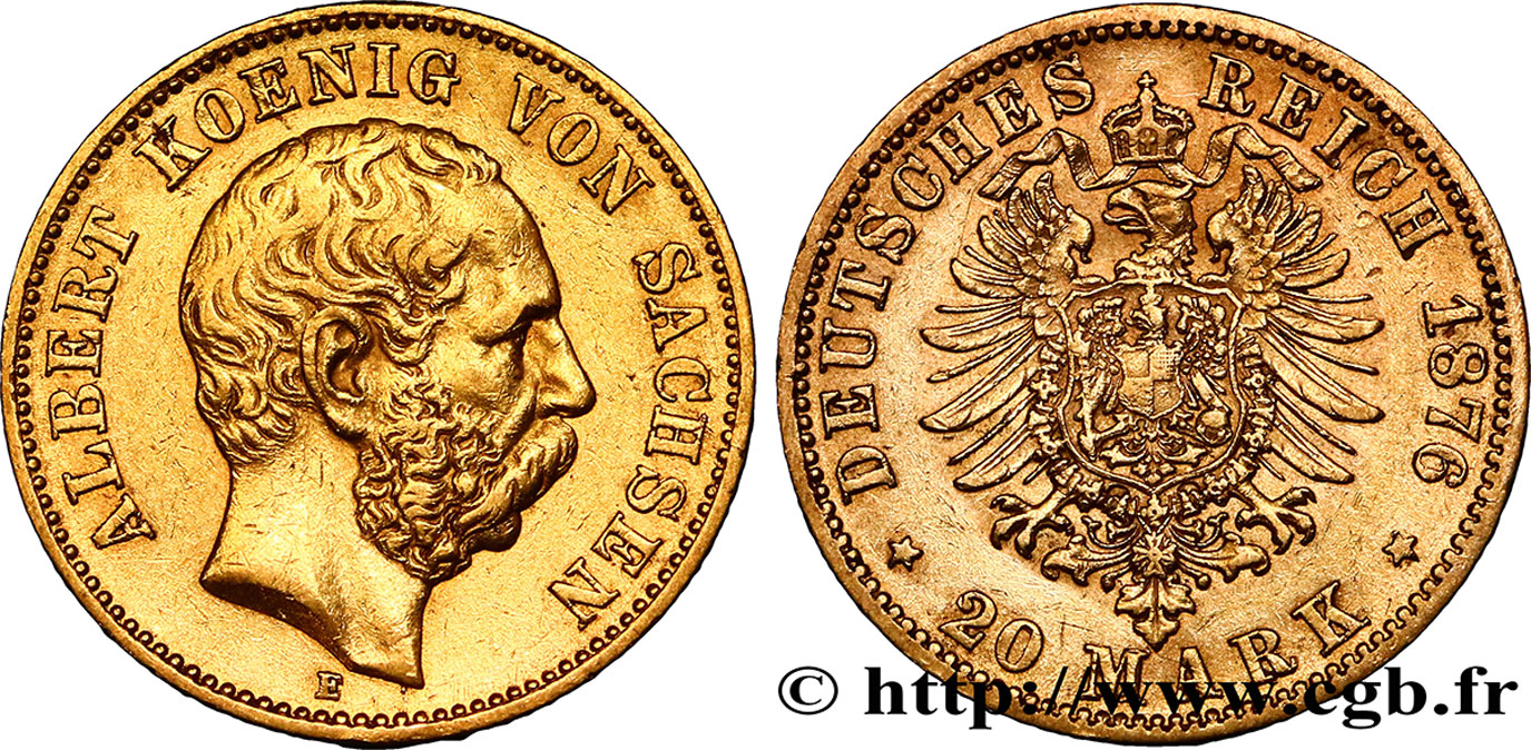 GERMANY - SAXONY 20 Mark Albert 1876 Dresde XF 