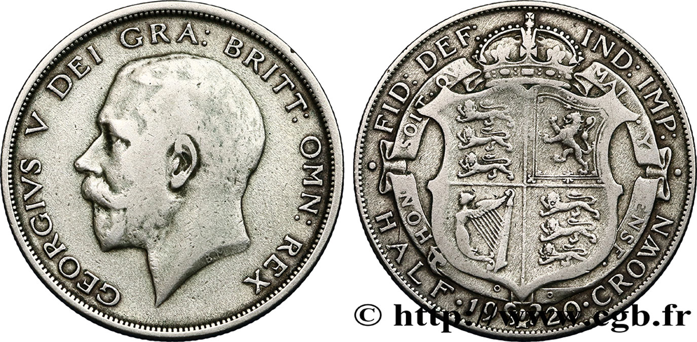 REINO UNIDO 1/2 Crown Georges V 1920  BC+ 