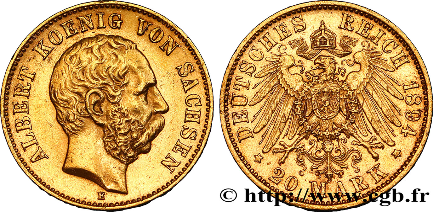 GERMANIA - SASSONIA 20 Mark Albert 1894 Dresde BB 