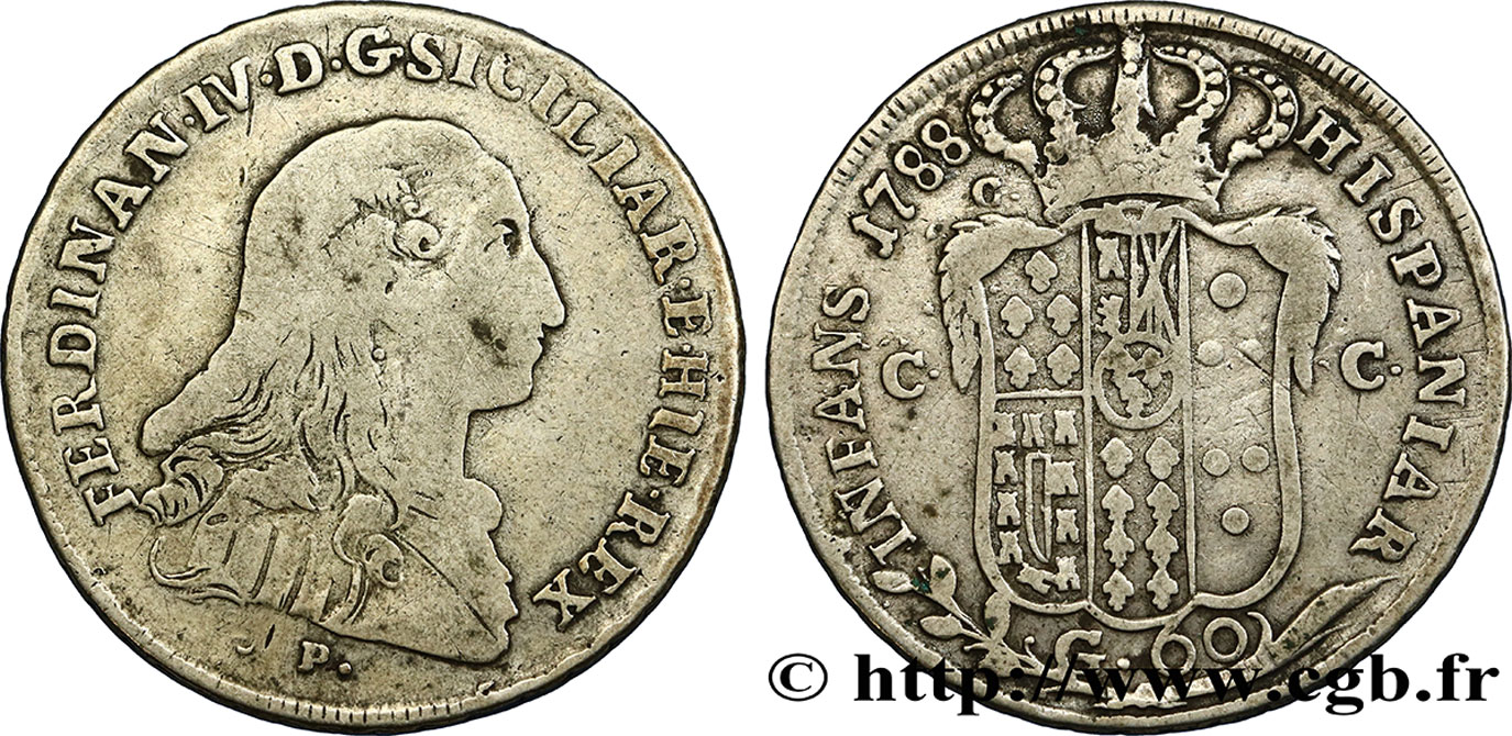 ITALIA - REINO DE NAPOLES 60 Grana Ferdinand IV 1788  Naples BC+ 