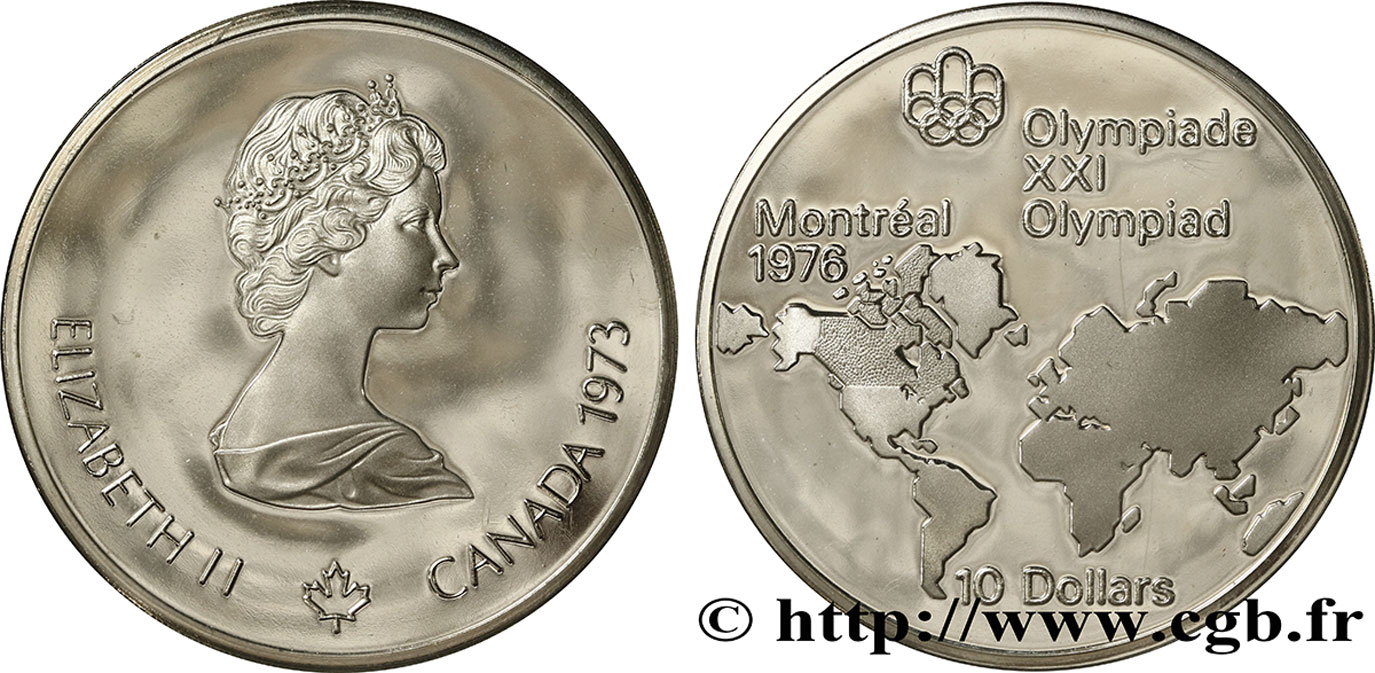KANADA 10 Dollars JO Montréal 1976 carte du Monde 1973  ST 