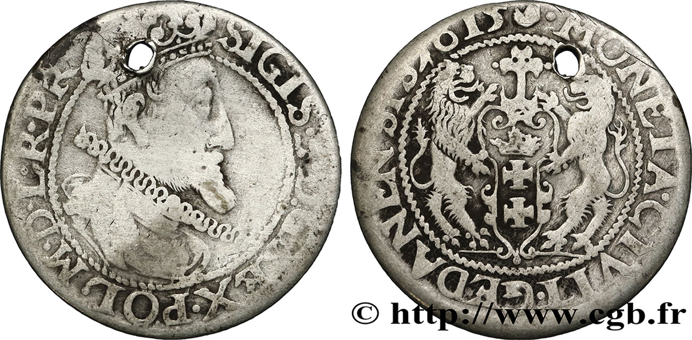 POLONIA - SIGISMONDO III VASA 1/4 Thaler ou ort koronny 1615 Dantzig q.MB 