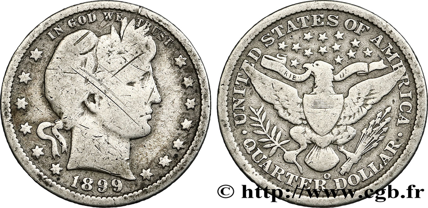 STATI UNITI D AMERICA 1/4 Dollar type Barber 1899 Philadelphie q.MB 