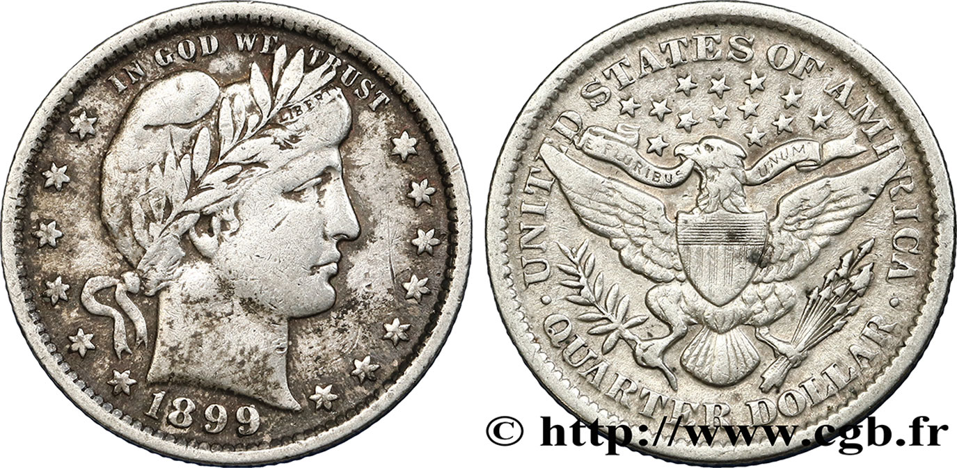 UNITED STATES OF AMERICA 1/4 Dollar type Barber 1899 Philadelphie VF 