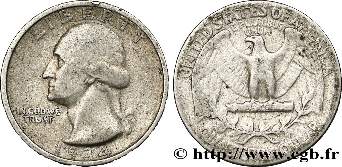 UNITED STATES OF AMERICA 1/4 Dollar Georges Washington 1934 Philadelphie VF 