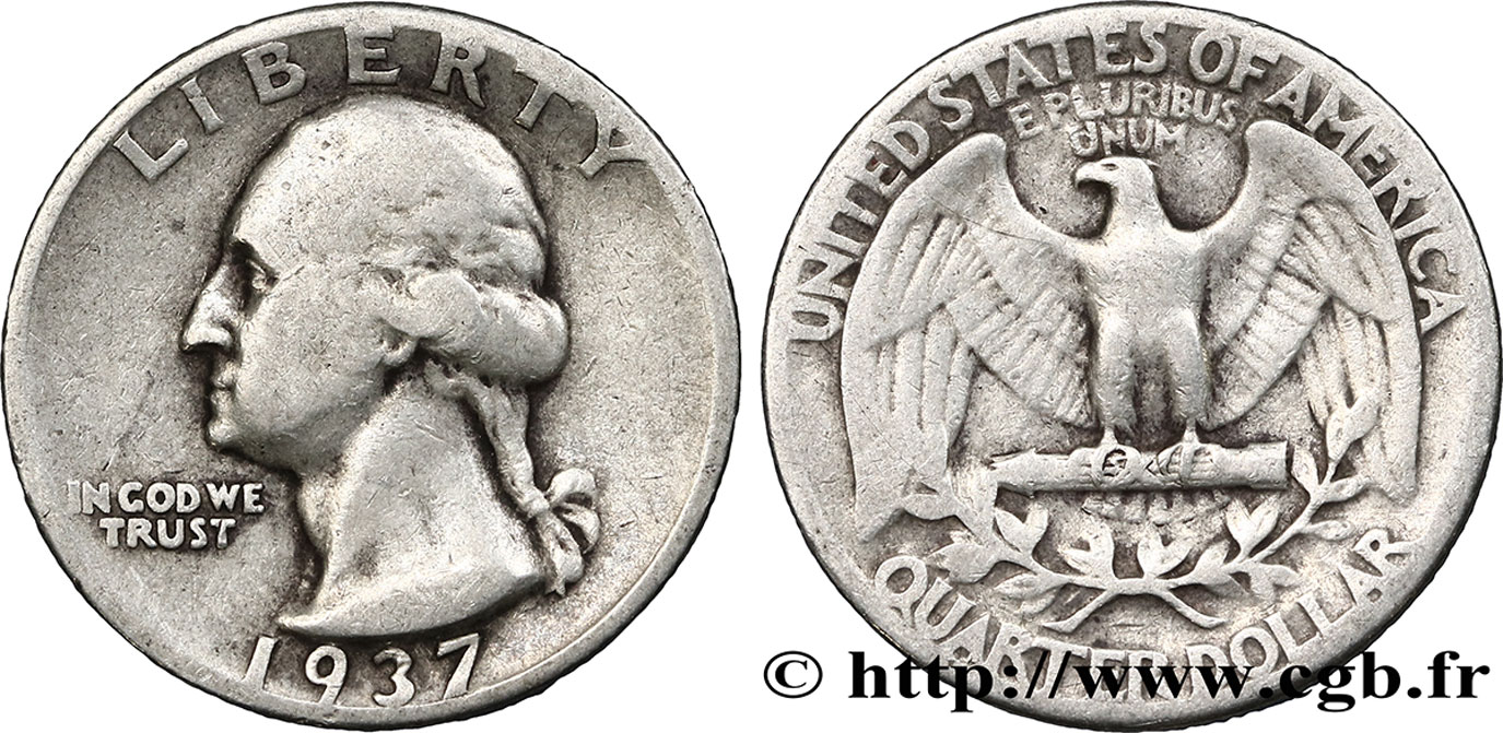 ESTADOS UNIDOS DE AMÉRICA 1/4 Dollar Georges Washington 1937 Philadelphie BC 