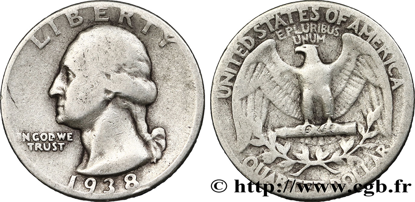 VEREINIGTE STAATEN VON AMERIKA 1/4 Dollar Georges Washington 1938 Philadelphie S 