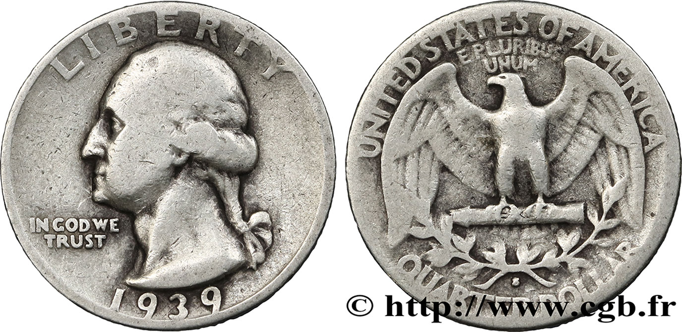 UNITED STATES OF AMERICA 1/4 Dollar Georges Washington 1939 San Francisco - S VF 