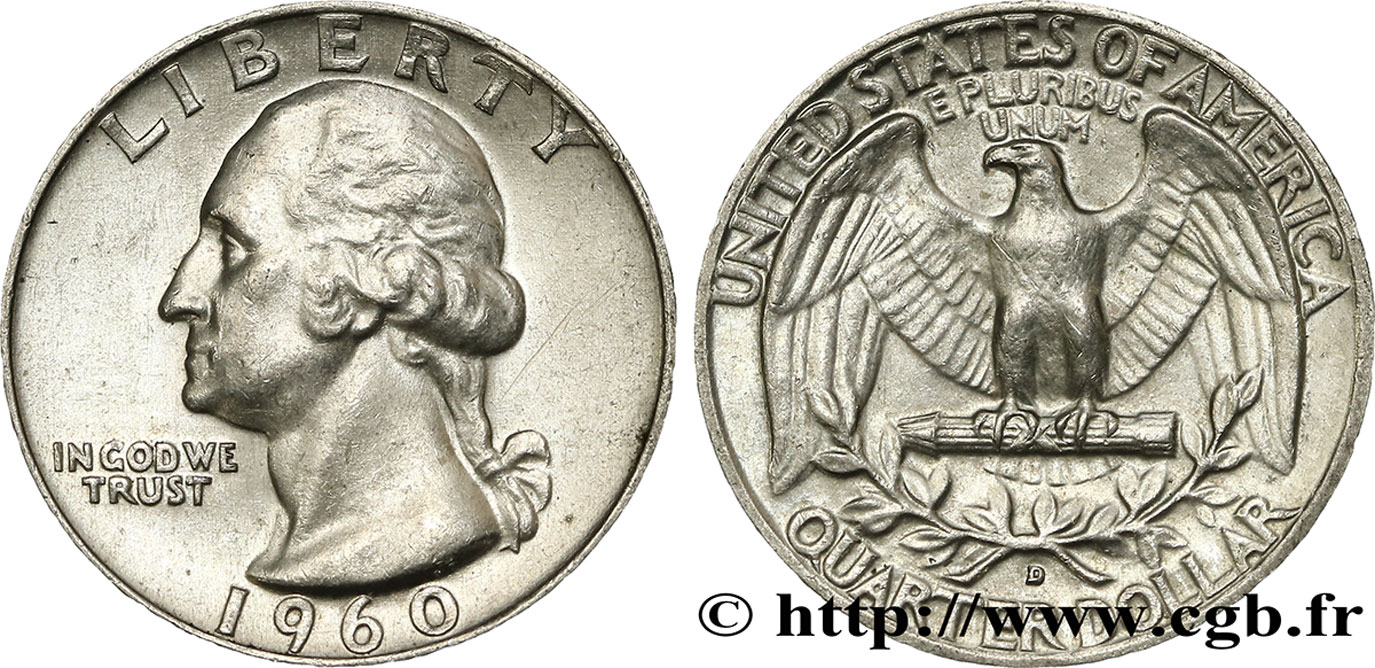 UNITED STATES OF AMERICA 1/4 Dollar Georges Washington 1960 Denver - D AU 