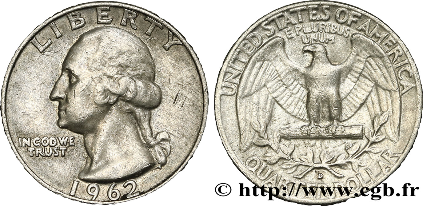 UNITED STATES OF AMERICA 1/4 Dollar Georges Washington 1962 Denver AU 