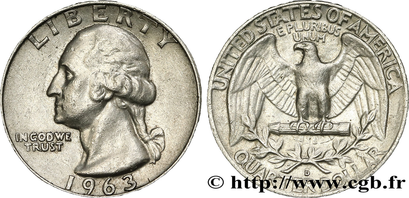 UNITED STATES OF AMERICA 1/4 Dollar Georges Washington 1963 Denver AU 