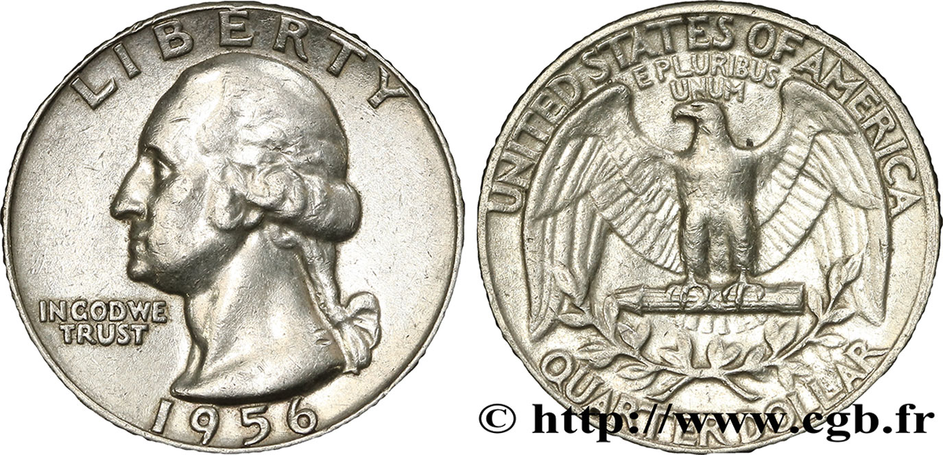 VEREINIGTE STAATEN VON AMERIKA 1/4 Dollar Georges Washington 1956 Philadelphie VZ 