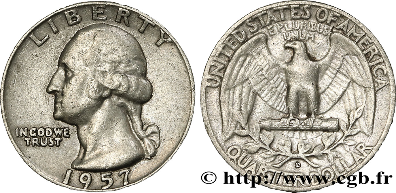 VEREINIGTE STAATEN VON AMERIKA 1/4 Dollar Georges Washington 1957 Denver - D fSS 