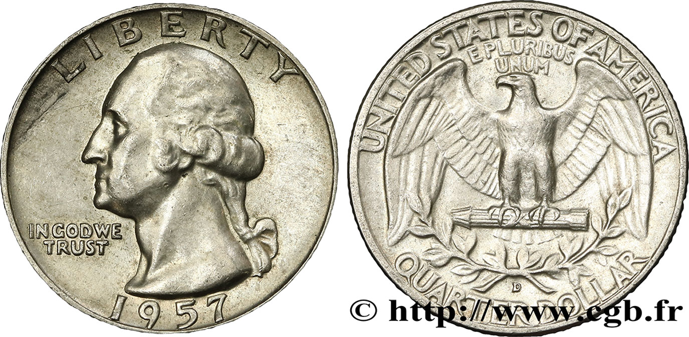 ÉTATS-UNIS D AMÉRIQUE 1/4 Dollar Georges Washington 1957 Denver - D TTB 