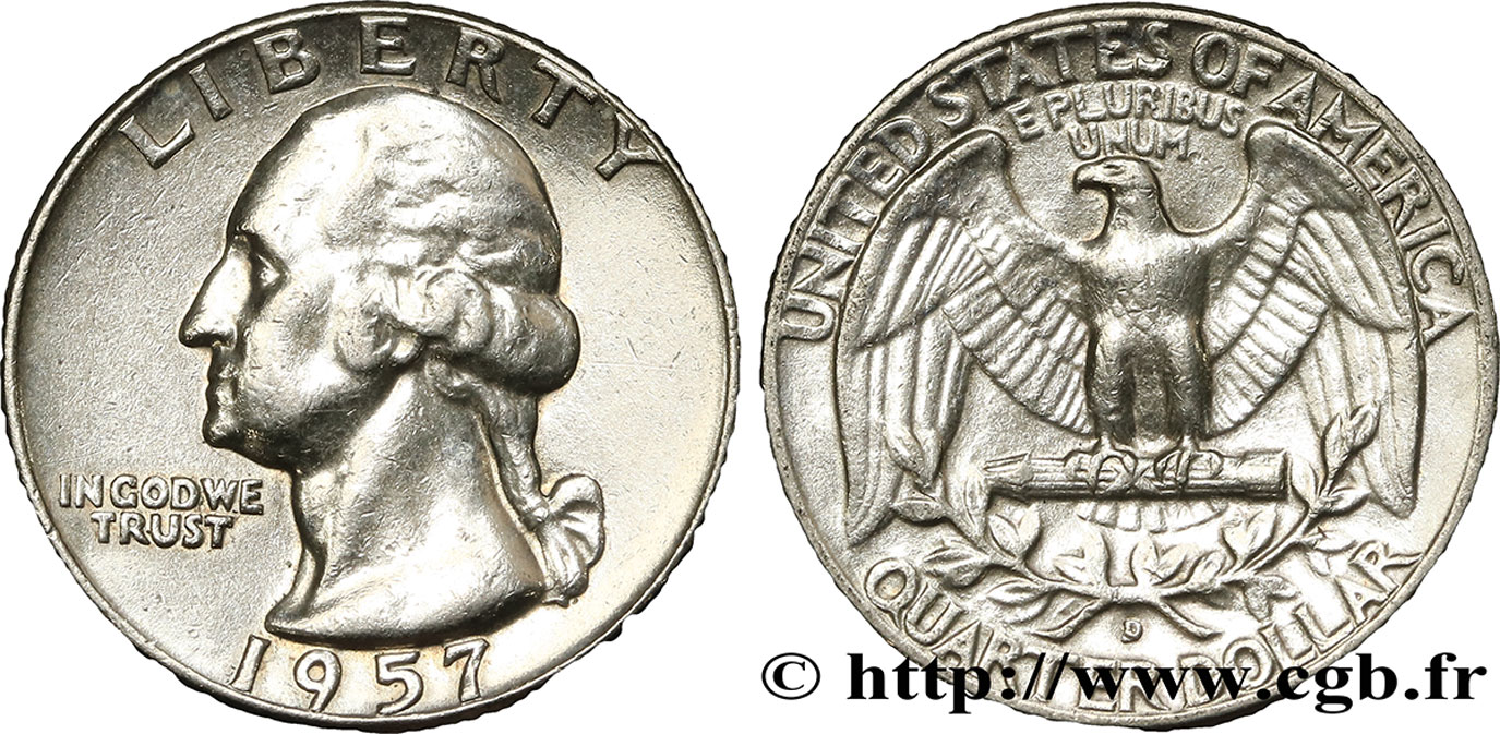 UNITED STATES OF AMERICA 1/4 Dollar Georges Washington 1957 Denver - D AU 
