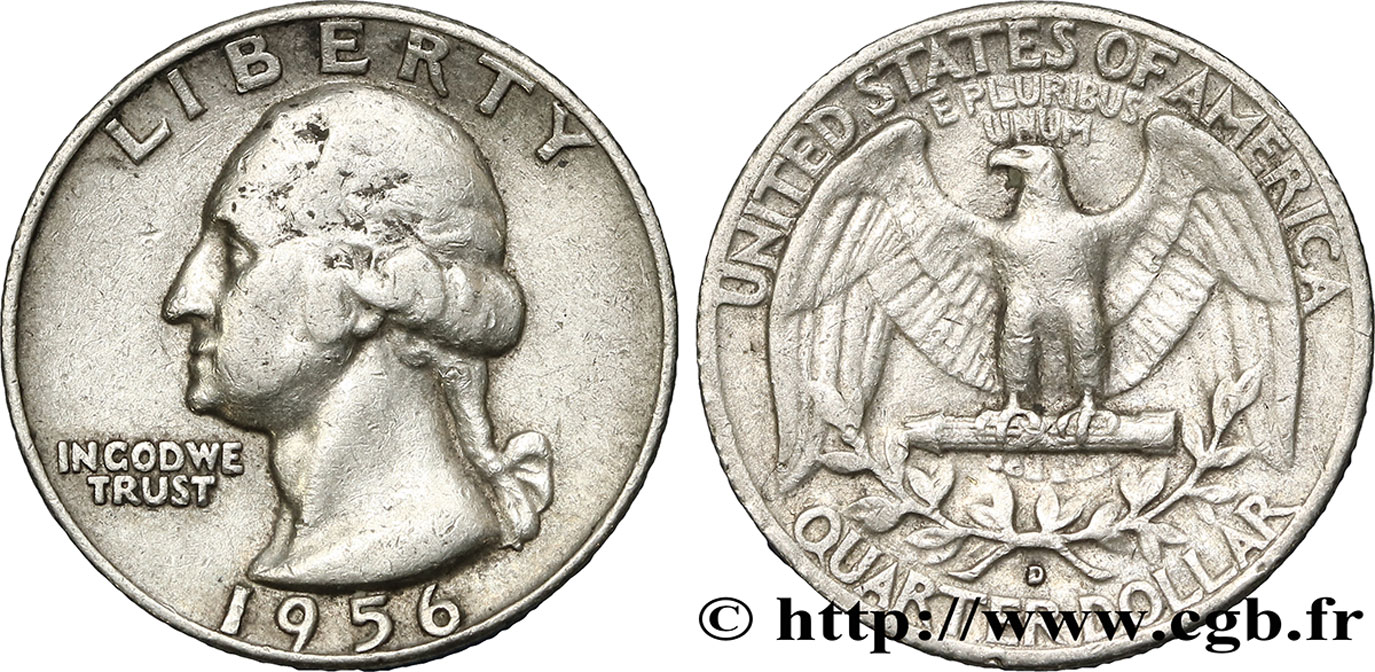 UNITED STATES OF AMERICA 1/4 Dollar Georges Washington 1956 Denver - D VF 