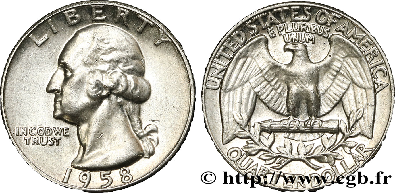 UNITED STATES OF AMERICA 1/4 Dollar Georges Washington 1958 Philadelphie AU 
