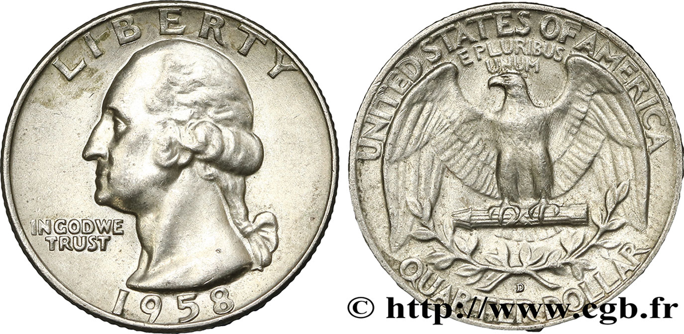 ÉTATS-UNIS D AMÉRIQUE 1/4 Dollar Georges Washington 1958 Denver - D SUP 