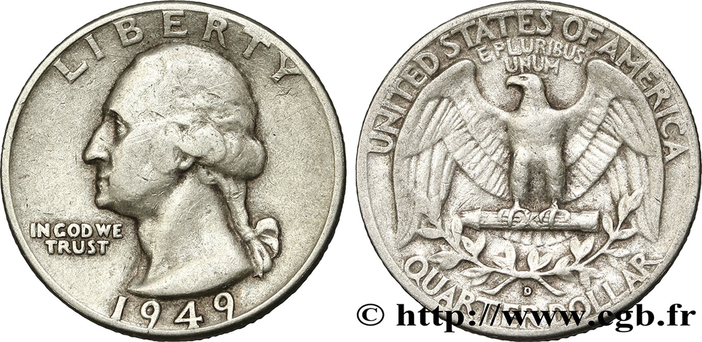 UNITED STATES OF AMERICA 1/4 Dollar Georges Washington 1949 San Francisco - S VF 