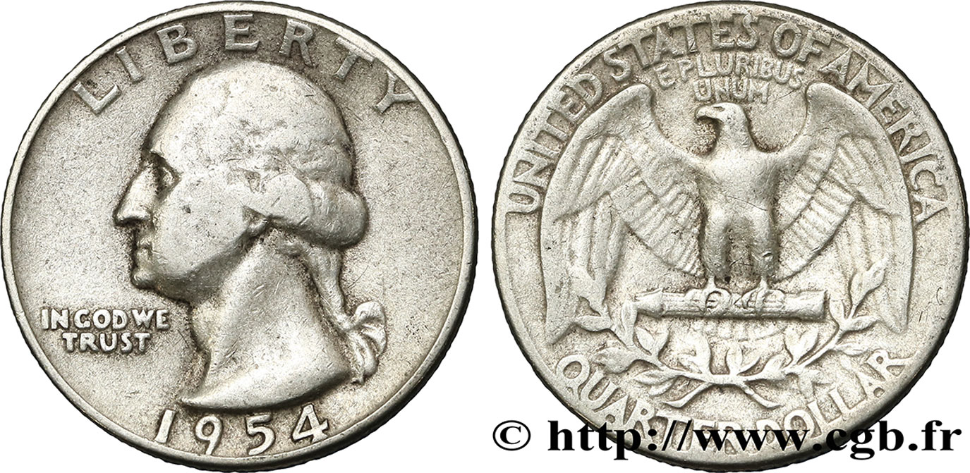 ÉTATS-UNIS D AMÉRIQUE 1/4 Dollar Georges Washington 1954 Philadelphie TB 