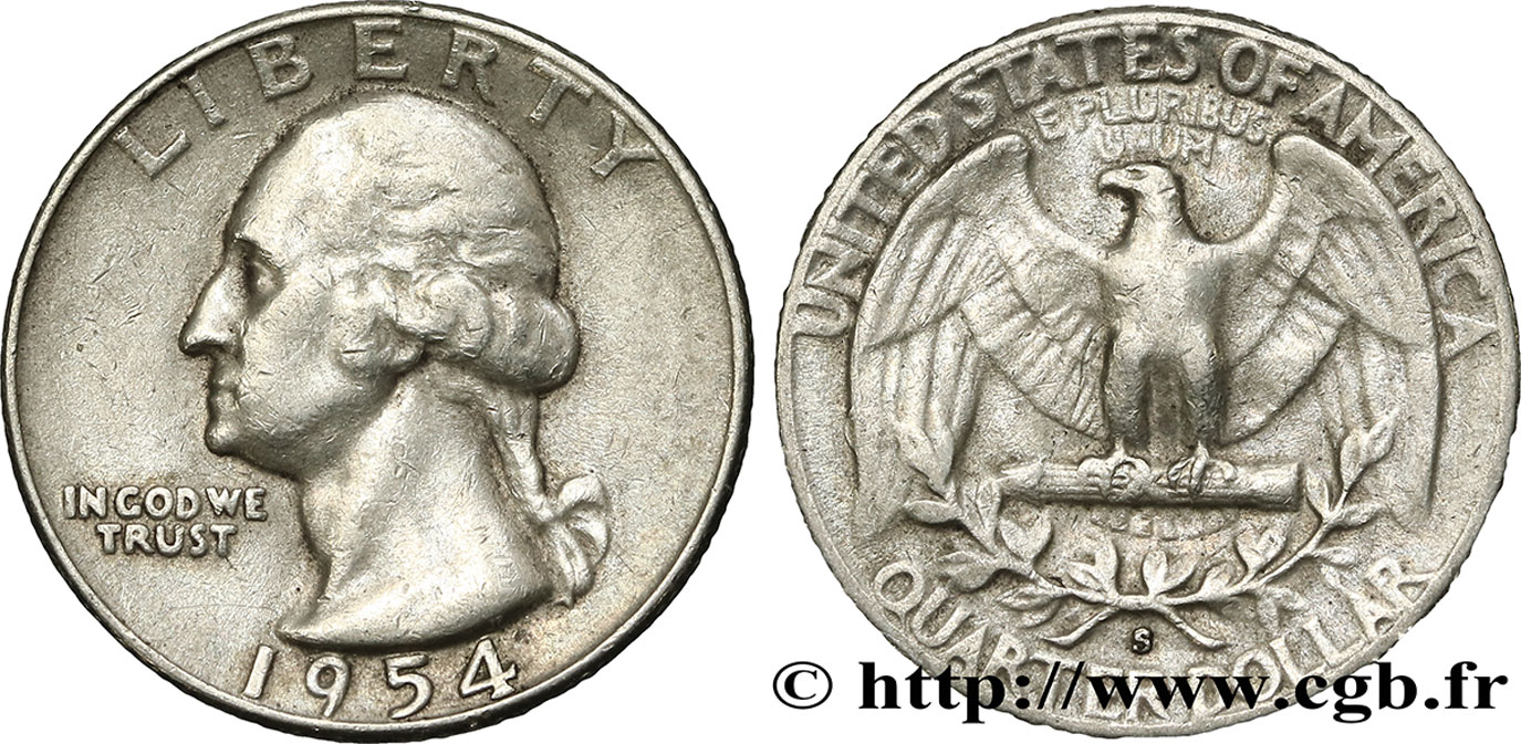 UNITED STATES OF AMERICA 1/4 Dollar Georges Washington 1954 San Francisco - S VF 