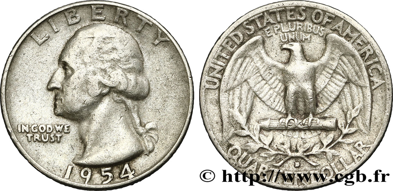 UNITED STATES OF AMERICA 1/4 Dollar Georges Washington 1954 Denver - D VF 