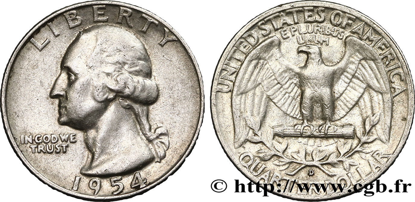 UNITED STATES OF AMERICA 1/4 Dollar Georges Washington 1954 Denver - D AU 