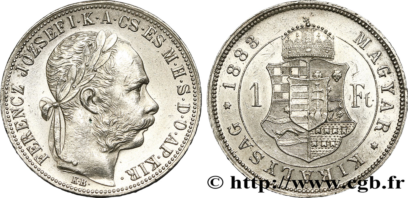 HUNGARY 1 Forint François-Joseph 1883 Kremnitz AU 
