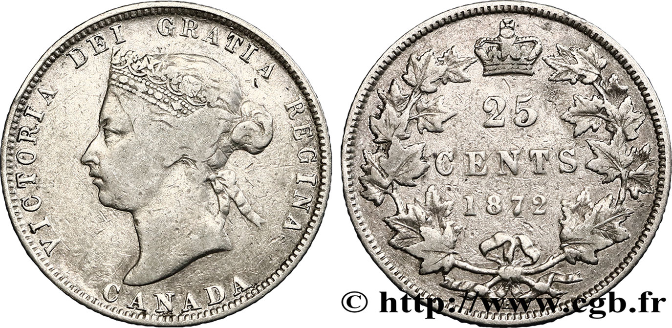 CANADA 25 Cents Victoria 1872  VF 