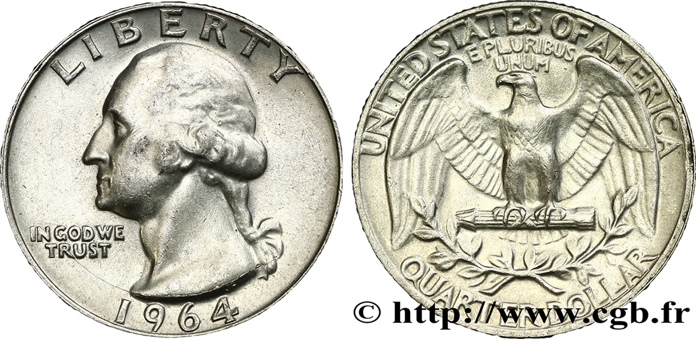 STATI UNITI D AMERICA 1/4 Dollar Georges Washington 1964 Philadelphie SPL 