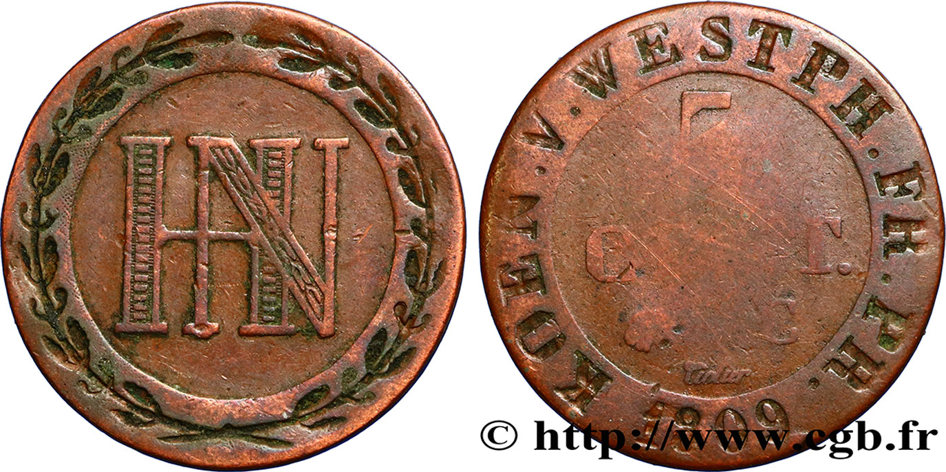 ALLEMAGNE - ROYAUME DE WESTPHALIE 5 Centimes monogramme de Jérôme Napoléon 1809  B+ 