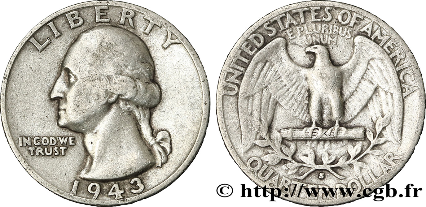 UNITED STATES OF AMERICA 1/4 Dollar Georges Washington 1943 San Francisco - S VF 