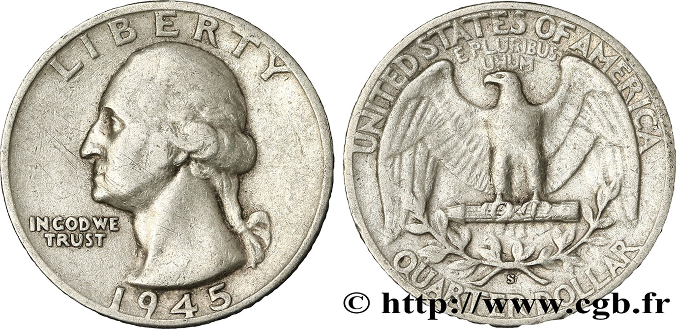 ESTADOS UNIDOS DE AMÉRICA 1/4 Dollar Georges Washington 1945 San Francisco - S BC+ 