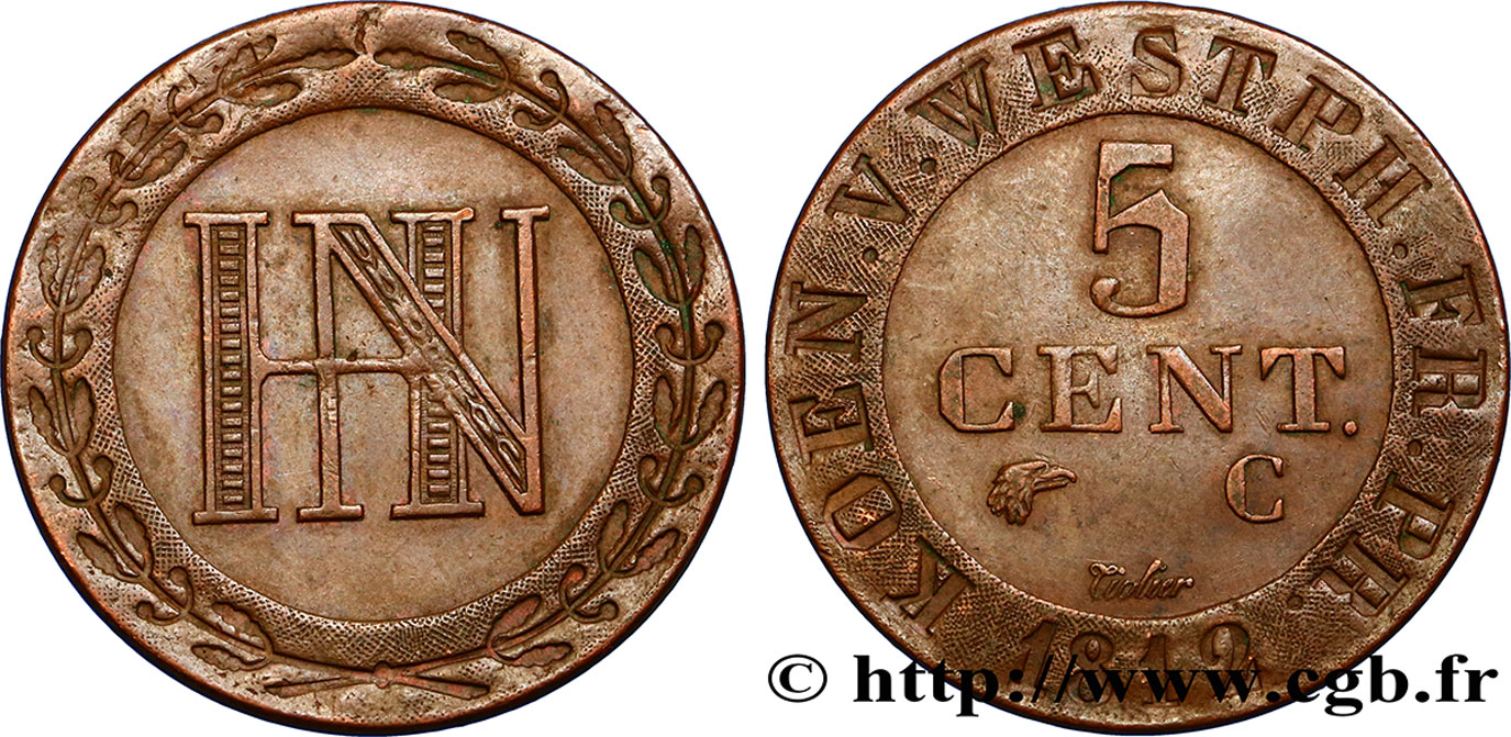 GERMANY - KINGDOM OF WESTPHALIA - JÉRÔME NAPOLÉON 5 Centimes 1812 Cassel MBC+ 