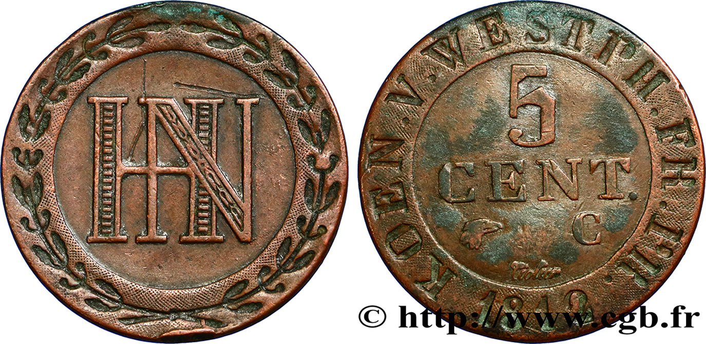 GERMANIA - REGNO DI WESTFALIA  5 Centimes monogramme de Jérôme Napoléon 1812 Cassel BB 
