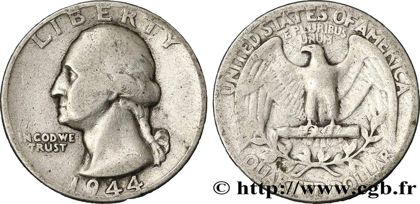 UNITED STATES OF AMERICA 1/4 Dollar Georges Washington 1944 Philadelphie VF 