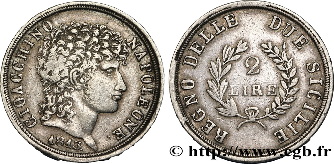 ITALY - KINGDOM OF TWO SICILIES 2 Lire Joachim Murat 1813  XF 