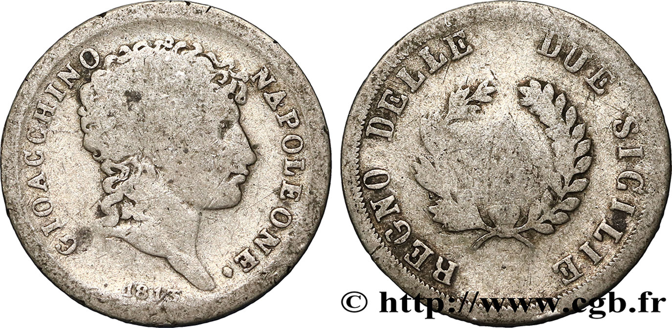 ITALY - KINGDOM OF THE TWO SICILIES 1 Lira Joachim Murat 1813 Naples VG 