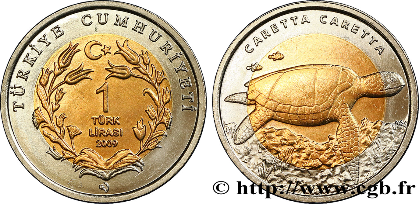 TURKEY 1 Lira tortue caouanne (Caretta caretta) 2009  MS 