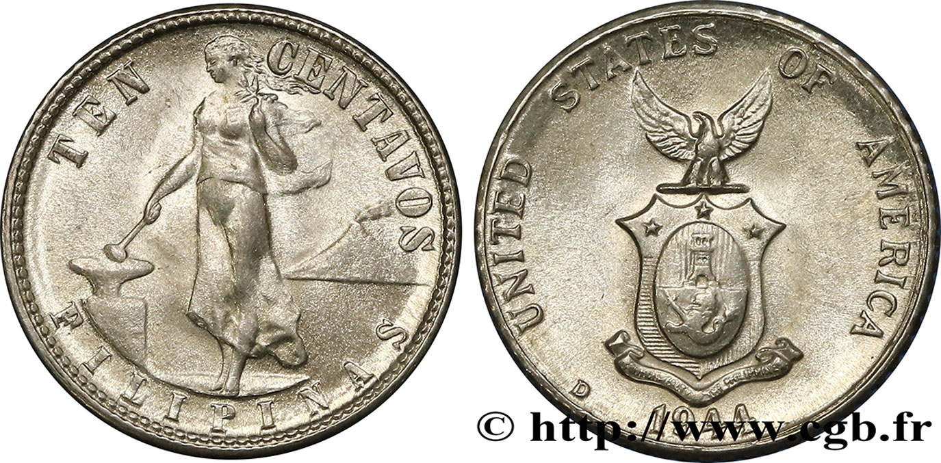 PHILIPPINEN 10 Centavos - Administration Américaine 1944 Denver fST 