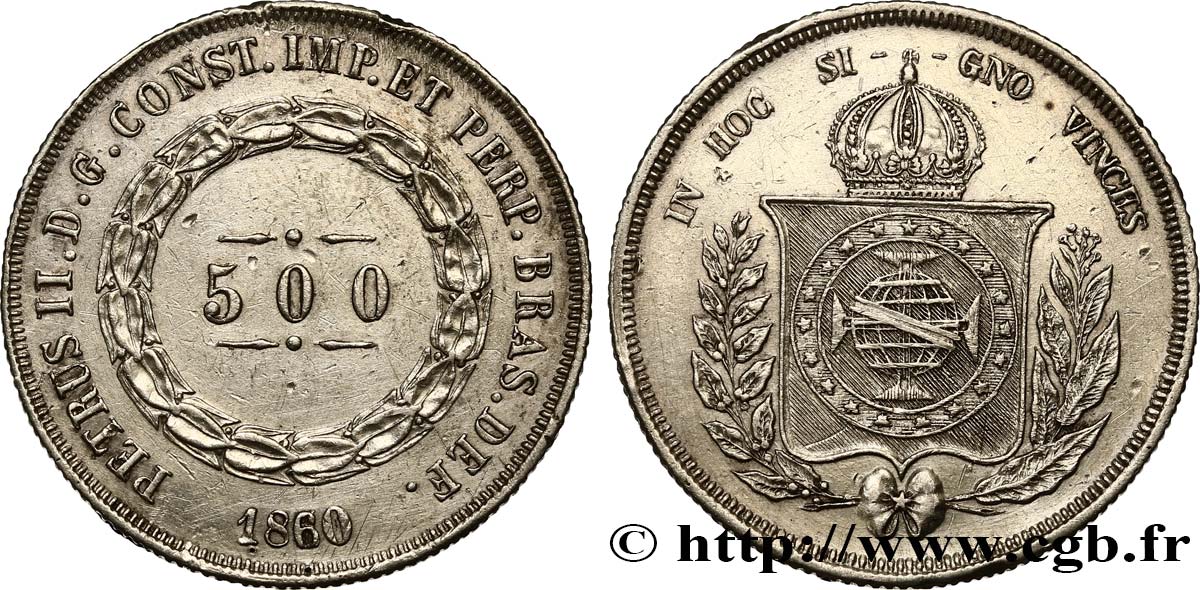 BRÉSIL 500 Reis au nom de l’Empereur Pierre II 1860  TTB+ 