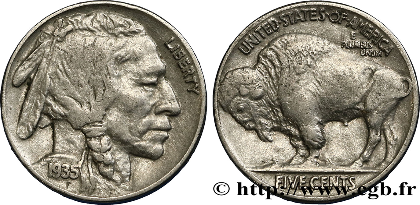 UNITED STATES OF AMERICA 5 Cents Tête d’indien ou Buffalo 1935 Philadelphie XF 