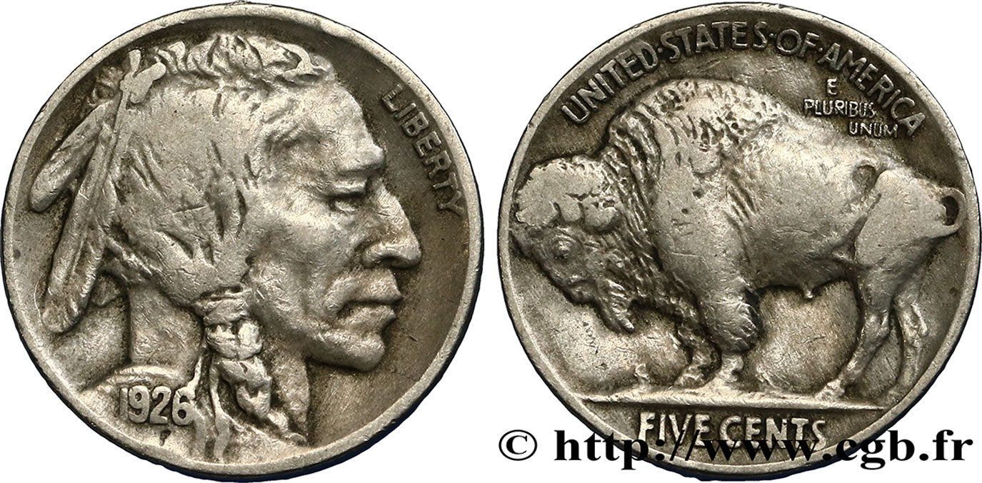 UNITED STATES OF AMERICA 5 Cents Tête d’indien ou Buffalo 1926 Philadelphie XF 