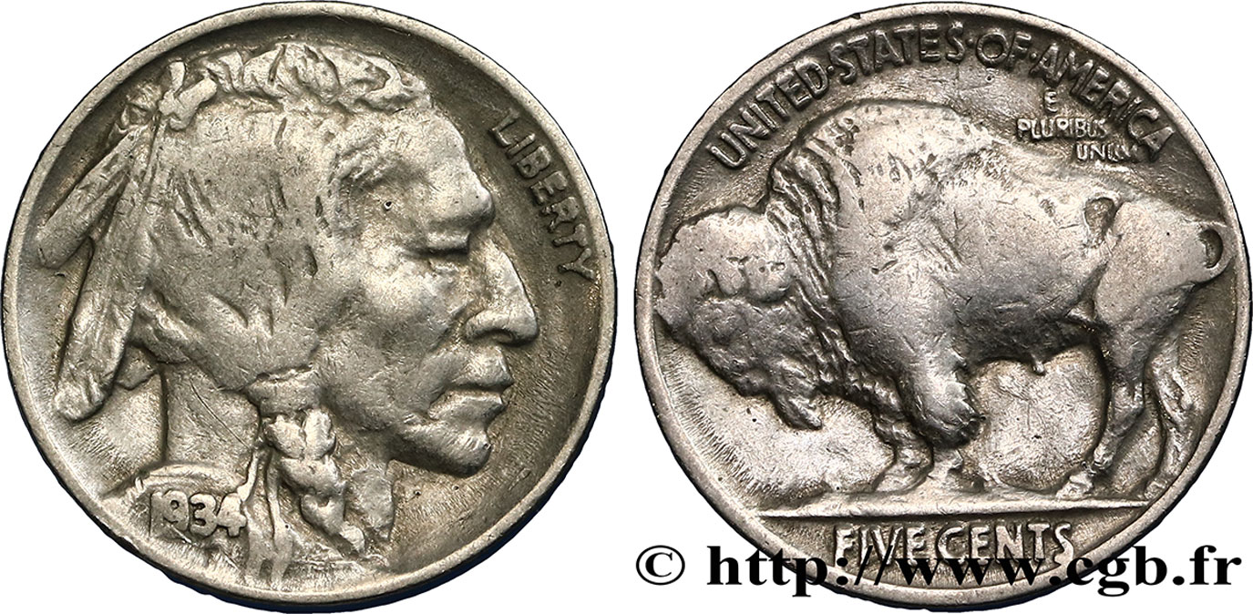 VEREINIGTE STAATEN VON AMERIKA 5 Cents Tête d’indien ou Buffalo 1934 Philadelphie SS 
